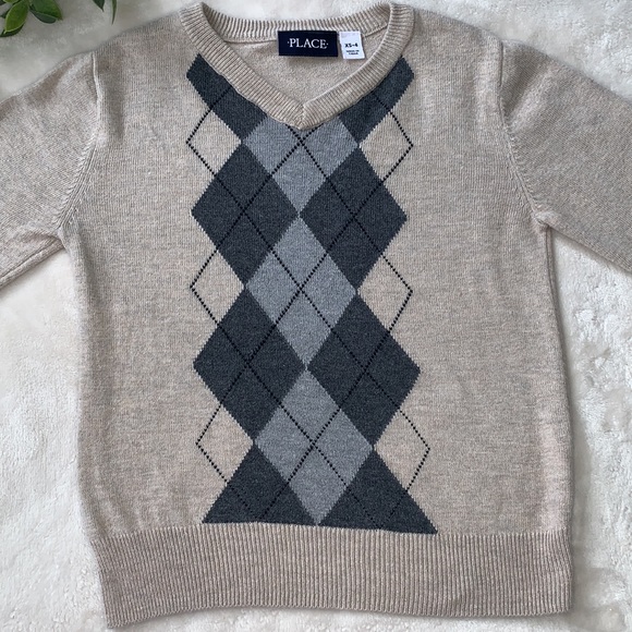 Children’s Place Boys 4 Tan Argyle Sweater EUC - Picture 2 of 7